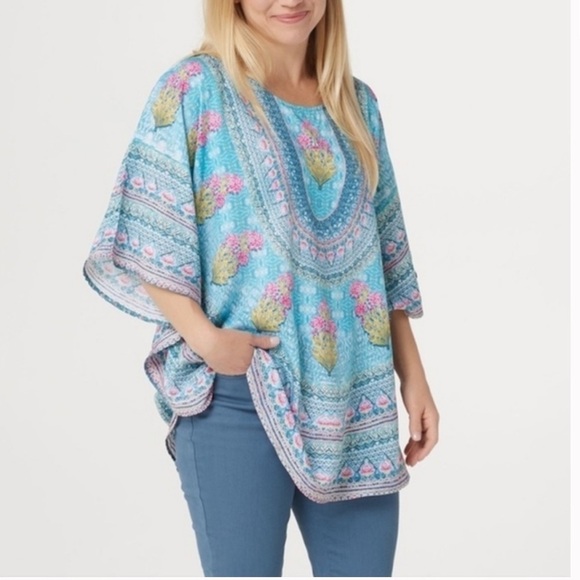 Tolani Tops - Tolani Boho Printed Tunic Top Large